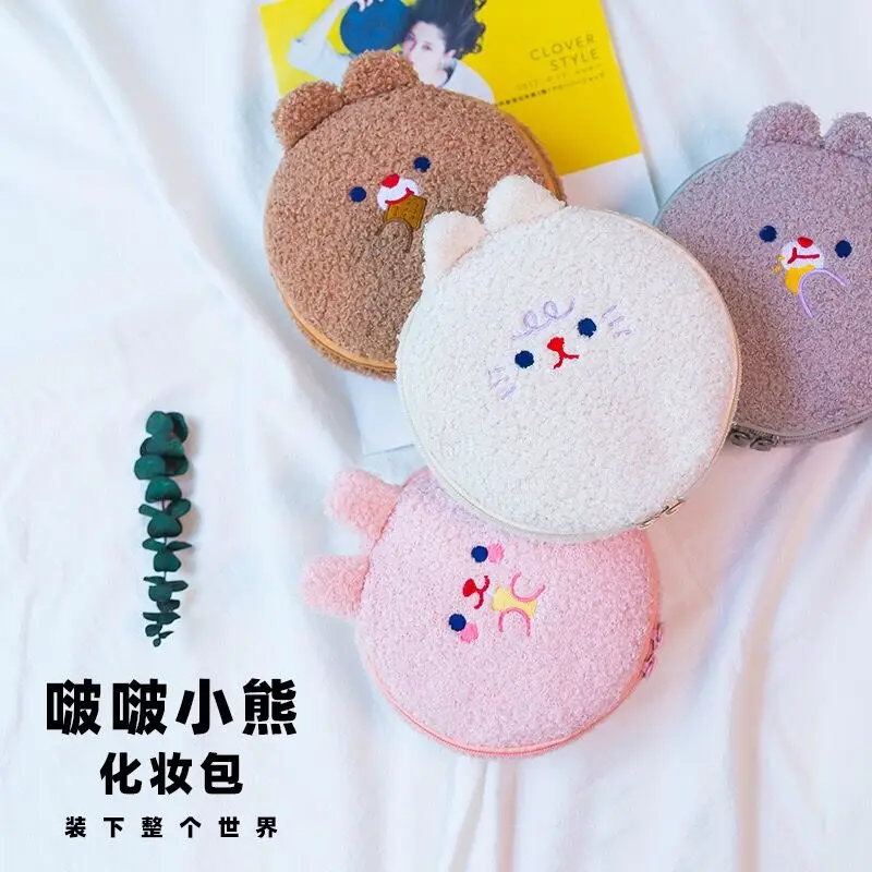 Bentoy косметичка для девочек женская сумка для макияжа милая сумка для хранения мультяшный мягкий медведь фланелевая Сумка Большая косметическая Подставка Сумка подарок