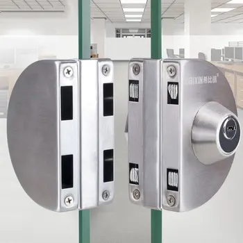 

Stainless Steel Glass Door Lock Office Push Pull Single Double Door No Drilling Safety Protection Simple Installation Home Locks