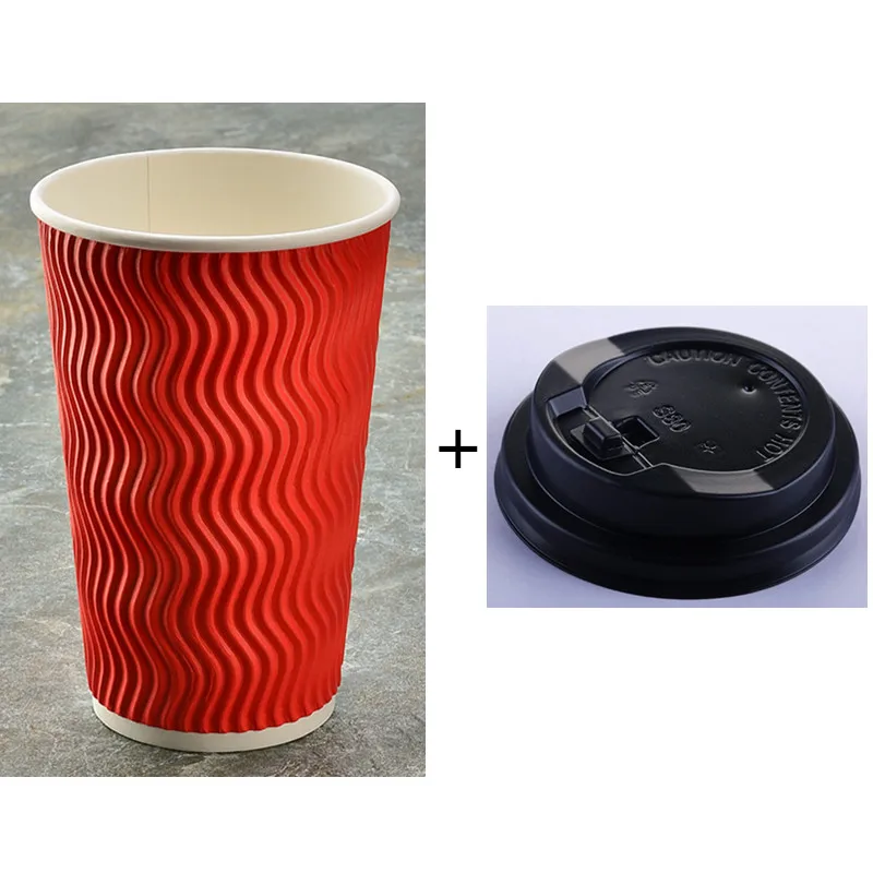 cup and lid 50 шт Высокое качество двухслойная изоляция бумажные стаканчики для горячих напитков 300 мл 400 мл 500 мл утолщение Одноразовые кофейные стаканчики с крышками - Цвет: cup and lid