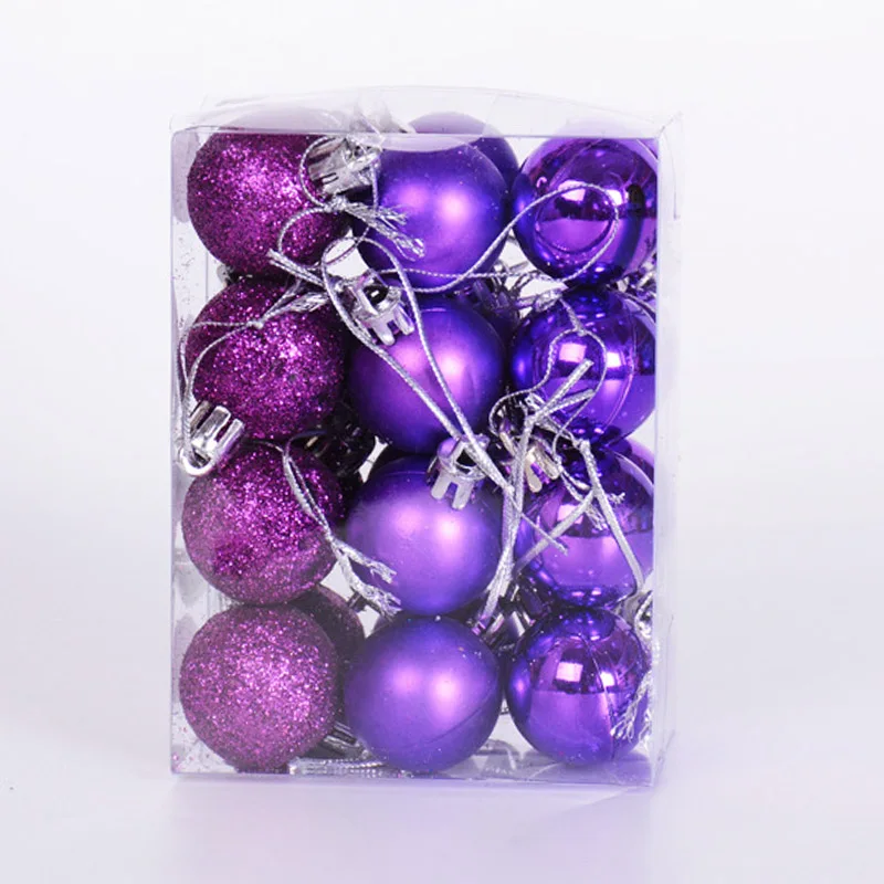 purple Square box 24 шт. 30 мм Мини рождественские мячики елочные шары пластиковые елочные подвесные украшения для вечерние CSV - Цвет: purple Square box