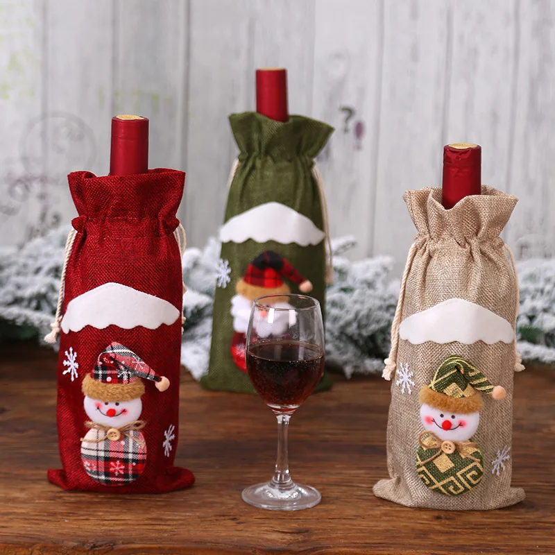 NEW SANTA or SNOWMAN Wine Bottle APRON Cover Christmas Holiday Party Embroidery 