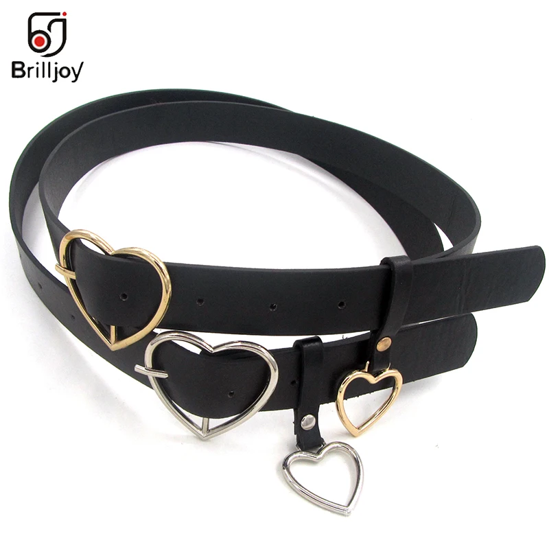

Brilljoy Adjustable Women Belt Fashion PU Leather Metal Heart Buckle Belt Party Dress Decoration Waist Woman Belt Size 105cm