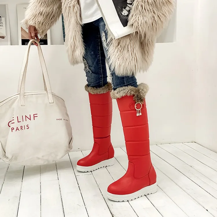 Snow Boots Size33-43 Women Boots Heels Female Round Toe Height Increasing Office Lady Shoes Woman Winter Boots Black White