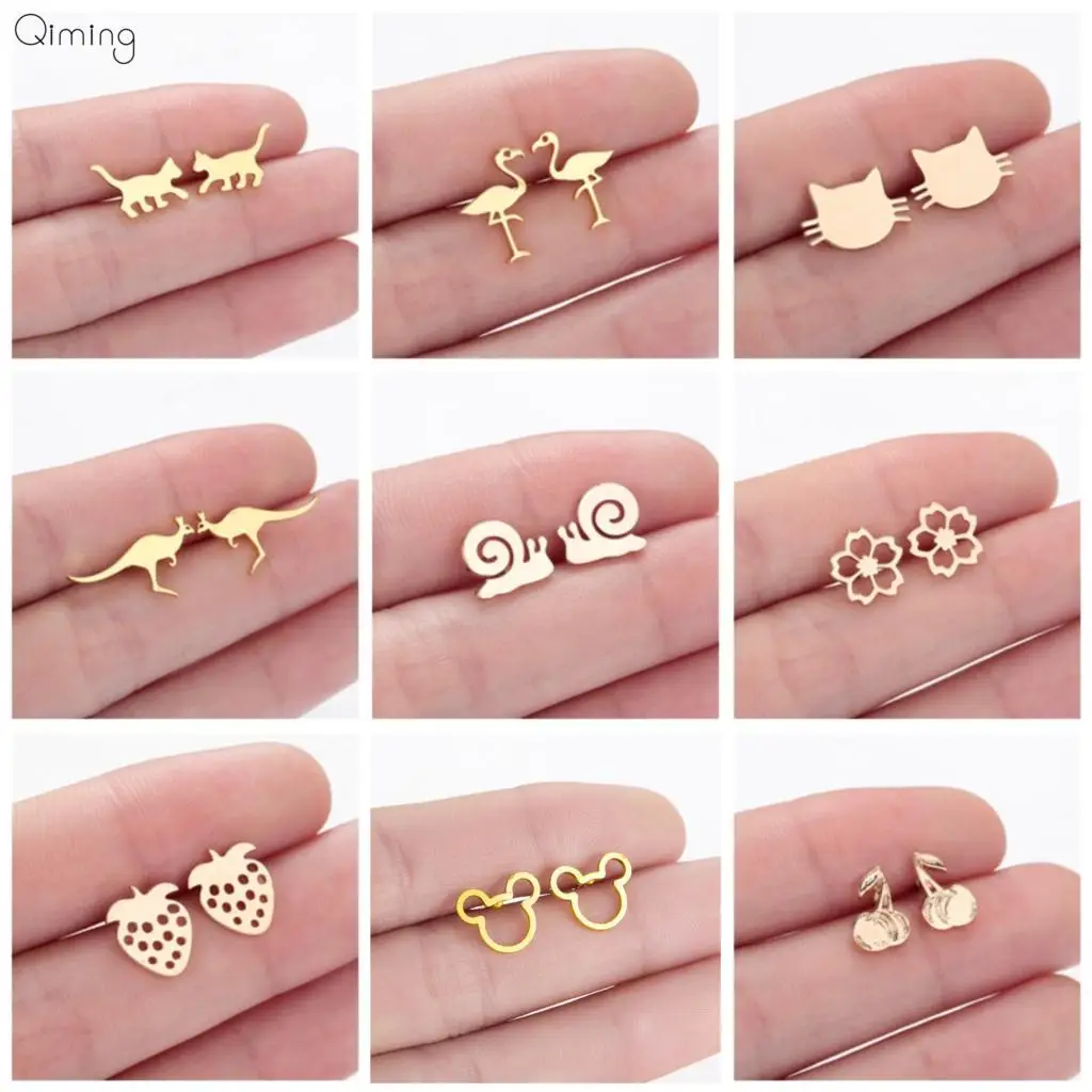 

Lovely Cute Children Baby Earrings Kitty Cat Crane Snail Kangaroo Animal Fashion Statement Jewelry Strawberry Women Stud Earring