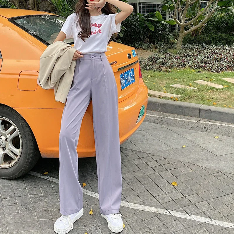Elegant Casual Office Lady Straight Trouser 2020 Summer Fashion For Women High Waist Long Pants