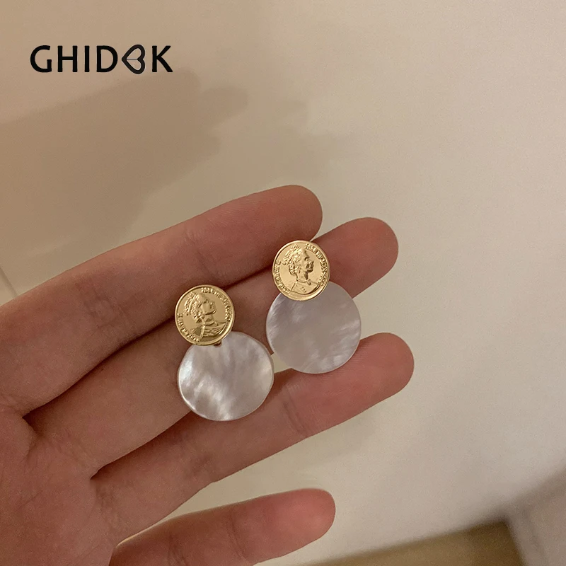 GHIDBK Boho простая натуральная круглая ракушка, серьги-гвоздики с монетницей, королева елизания, медальон, ракушка, очаровательные серьги ручной работы, эффектные шпильки