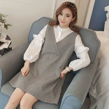 

Maternity Clothes Maternity Dress Spring And Autumn-Contrast Color Mock Two-Piece Nursing Three-quarter-length Sleeve Dress