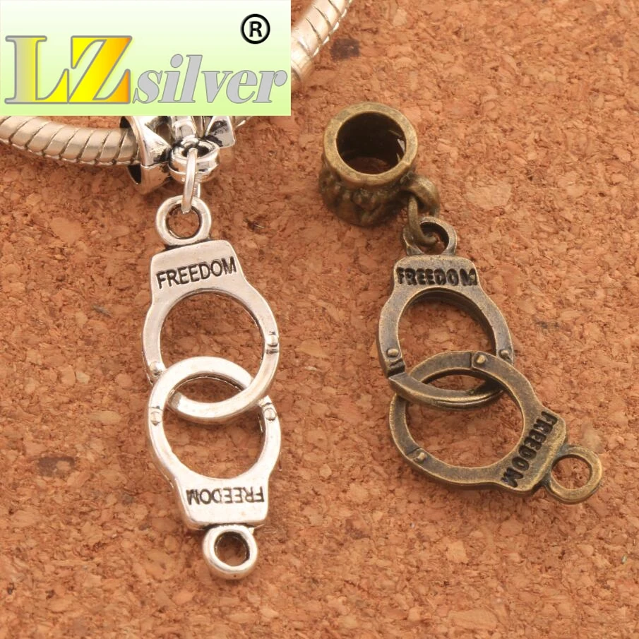 42.3x10.2mm 100PCS Zinc Alloy Bronze Handcuffs Freedom Big Hole Beads Dangle Fit European Charm Bracelets Jewelry DIY B243