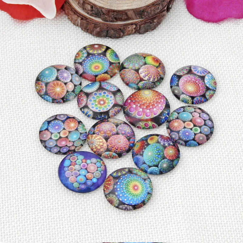 

10pcs Glass Cameo Cabochon Colorful Pattern 8/10/12/ 20/25mm Round Cabochon Settings for Diy Jewelry Making Accessories Findings