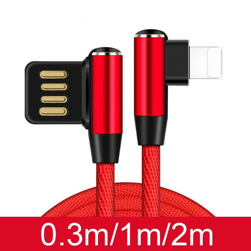 

90 Degree Elbow Design USB Cable For iphone Cable XR Xs Max X 8 7 6 For ipad2 Colorful Gradual Light Fast charging cables Hot
