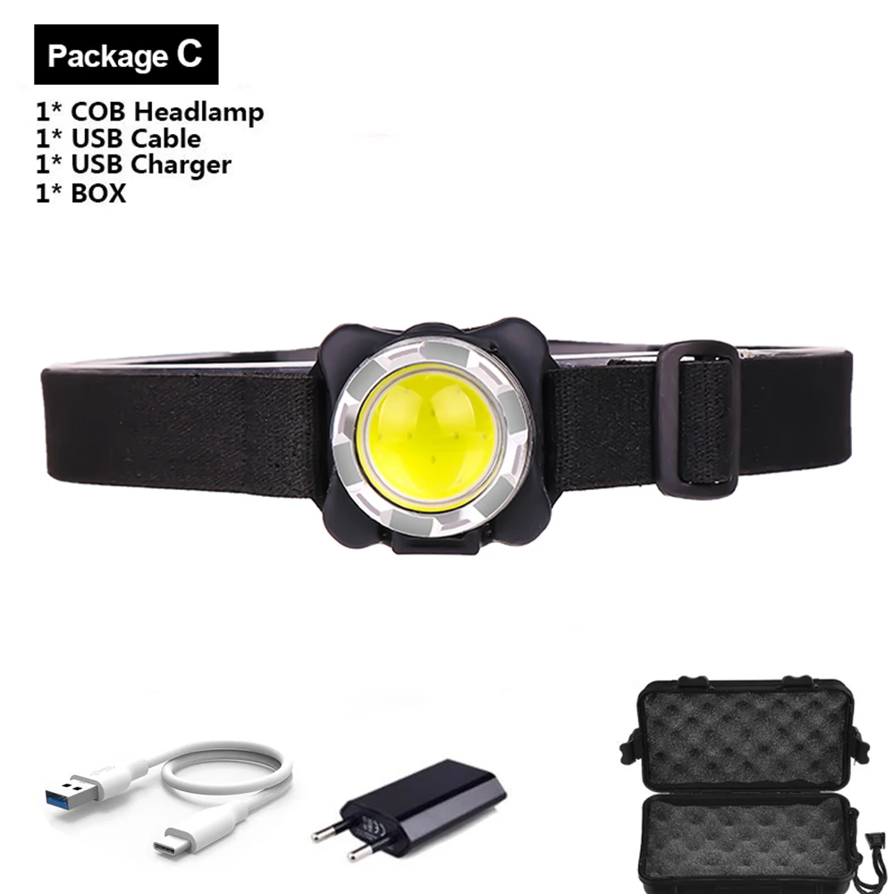 Pocketman COB светодиодный налобный фонарь USB Перезаряжаемый фонарь Водонепроницаемый Головной фонарь белый красный свет со встроенным аккумулятором - Испускаемый цвет: Package C