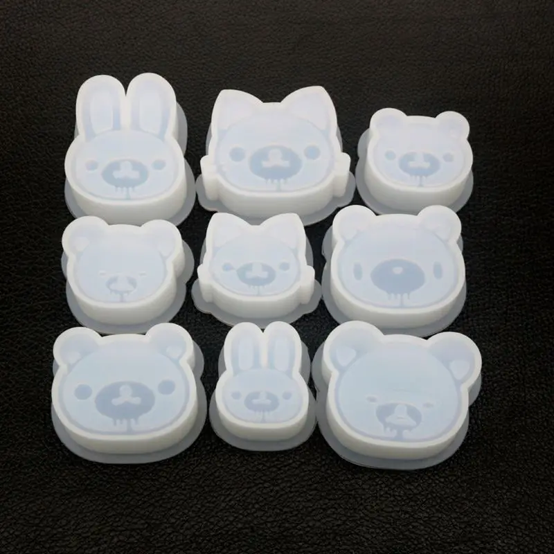 9Pcs Zoo Animals Bear Rabbit Fox Pendant Silicone Resin Mold Jewelry Making Tool