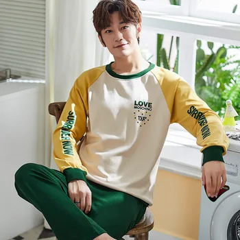 

By Fruit Pajamas Men's Pure Cotton Casual Long Sleeve Tracksuit Winter Cotton Plus-sized Both Sets Outer Home Wear