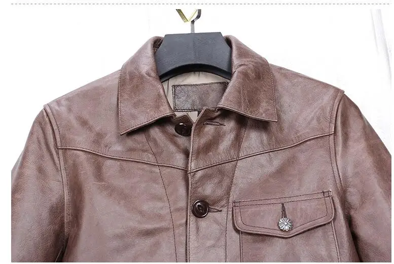 Clearance 2019 Dark Brown Men Japan Style Short Casual Leather Jacket Plus Size 3XL Genuine Cowhide Autumn Slim Leather COat FREE SHIPPING 15