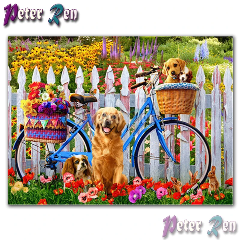 

5d Diamond Painting Embroidery Bicycle dog drawing DIY Square or round Mosaic Cross stitch Rhinestone modern Home Decoration