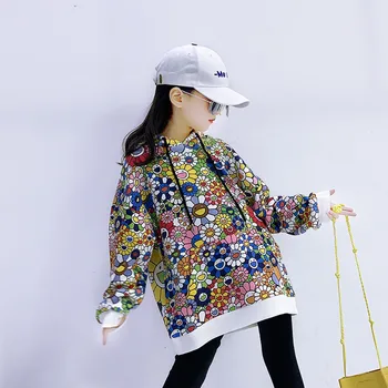 

Baby Girl Sweater 2019 Autumn New Children's Korean Version of The Casual Child Fun Flower Print Hooded Sweater Fashion Tide