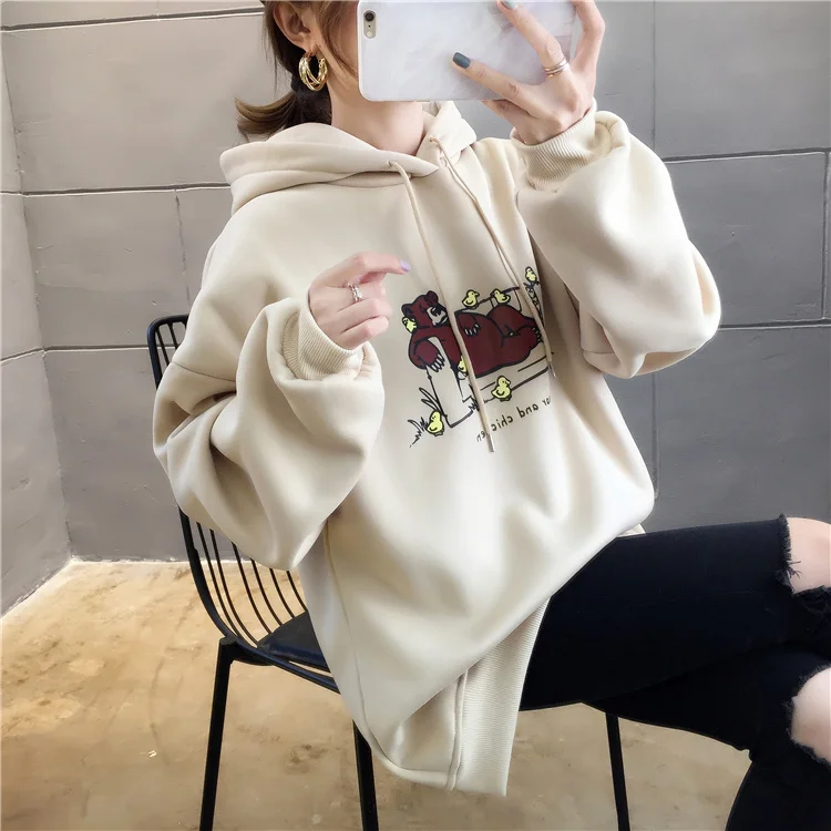 Плюс Размер Уличная sudaderas mujer негабаритных женская одежда толстовка с капюшоном kawaii впитывает пот и бархат нижнее белье женские A5634