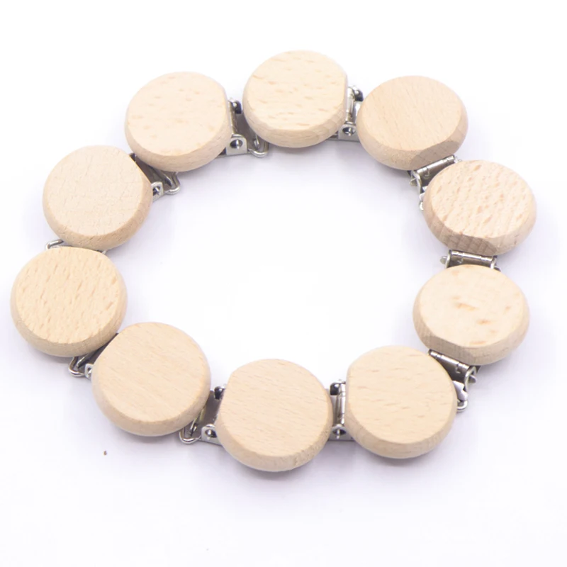Wooden Baby Pacifier Holder Metal Clip Beech Baby Pacifier Clips Chain Accessories BPA Free Wooden Teether Chilren Goods Toy 5pc
