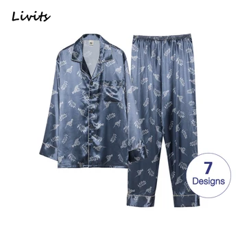 

Men's Pajamas Sets Premium Satin Silk Pyjamas Nightwear Sleepwear Loungewear Long Sleeve Printed Casual For Male