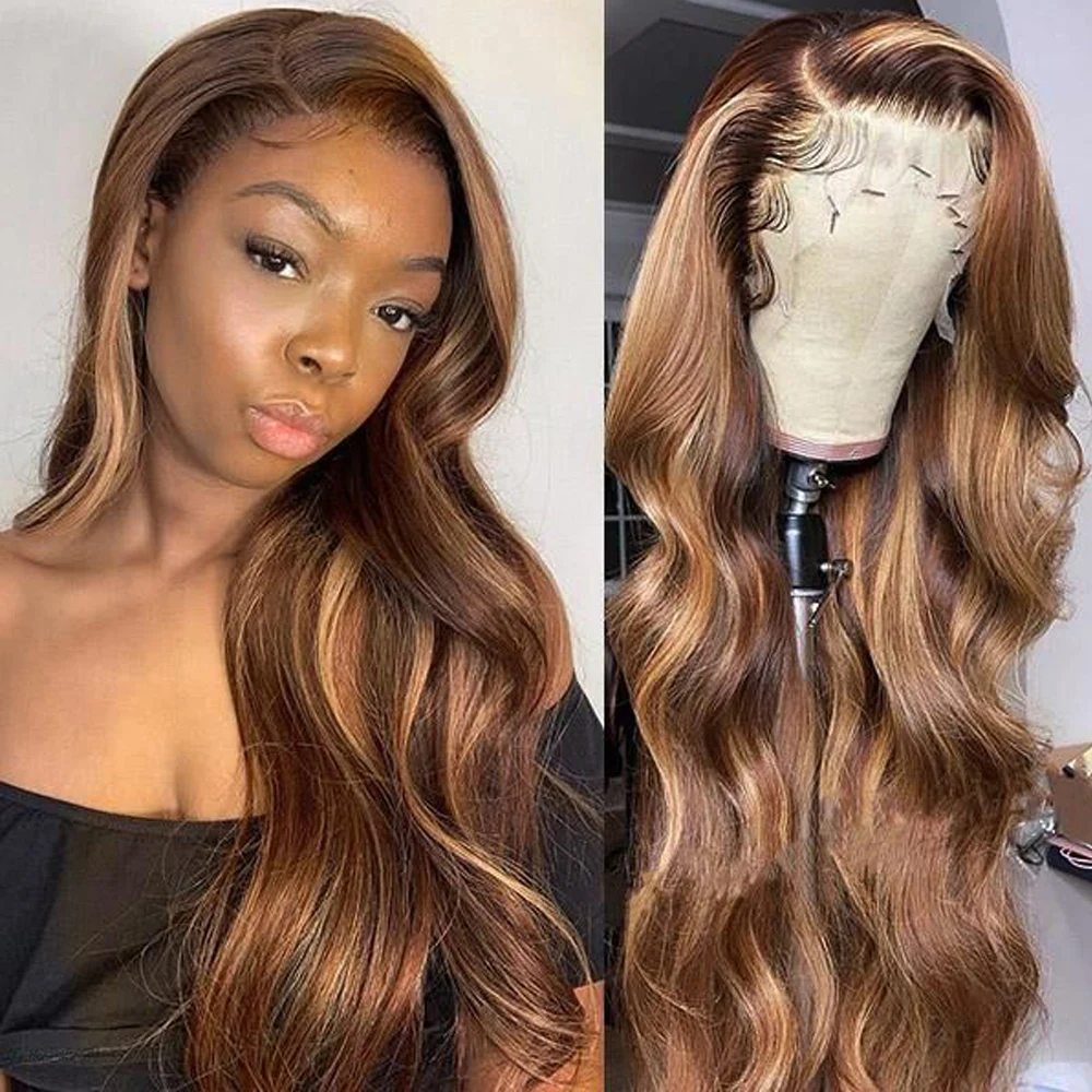 

13x4 Lace Front Human Hair Wigs 180 Ombre Highlight Body Wave Wig Human Hair Lace Frontal Wigs 4x4 Raw Wavy Lace Closure Wigs