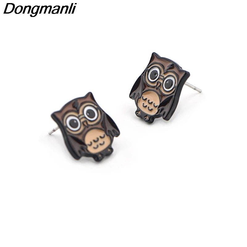 P3926 Dongmanli молния запонка в форме совы серьги для женщин эмалированная нержавеющая сталь пирсинг ювелирные изделия из Кореи для девочек