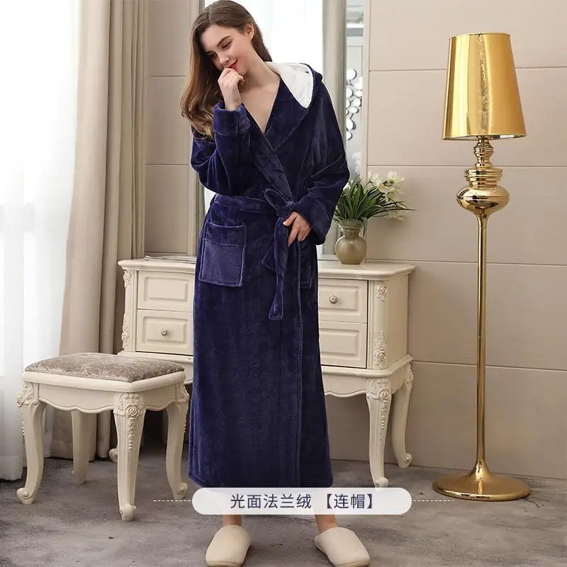 Зимний фланелевый толстый теплый женский халат ультра длинное толстое кимоно халат размера плюс 3XL ночная рубашка для влюбленных Коралловая флисовая Пижама - Цвет: Women Robe4