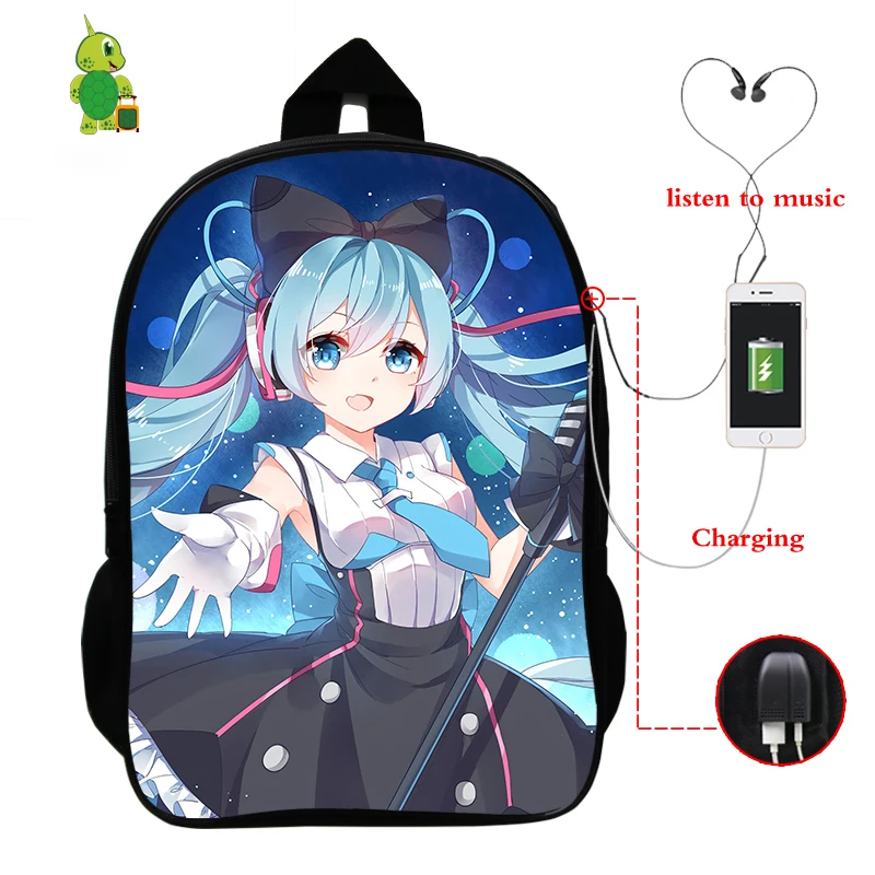 Аниме Хацунэ рюкзак с Miku школьные сумки для подростков мальчиков и девочек USB зарядка рюкзак многофункциональный рюкзак для ноутбука, сумки для путешествий - Цвет: 12