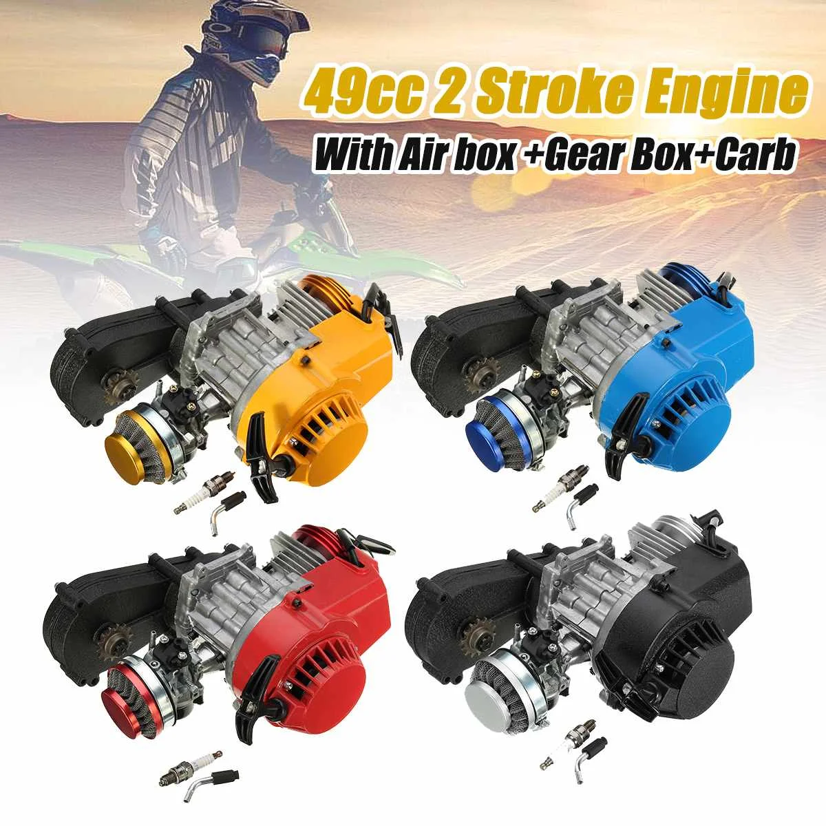 

2 Stroke Engine Motor w/ Transmission Carburetor Air Filter 49CC Mini Dirt Bike ATV Quad