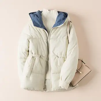 

Short Winter Jacket Women Parka Drawstring Hooded Down Cotton Coat Warm Thicken Solid Winter Jacket Women Clothing Padded Q2018