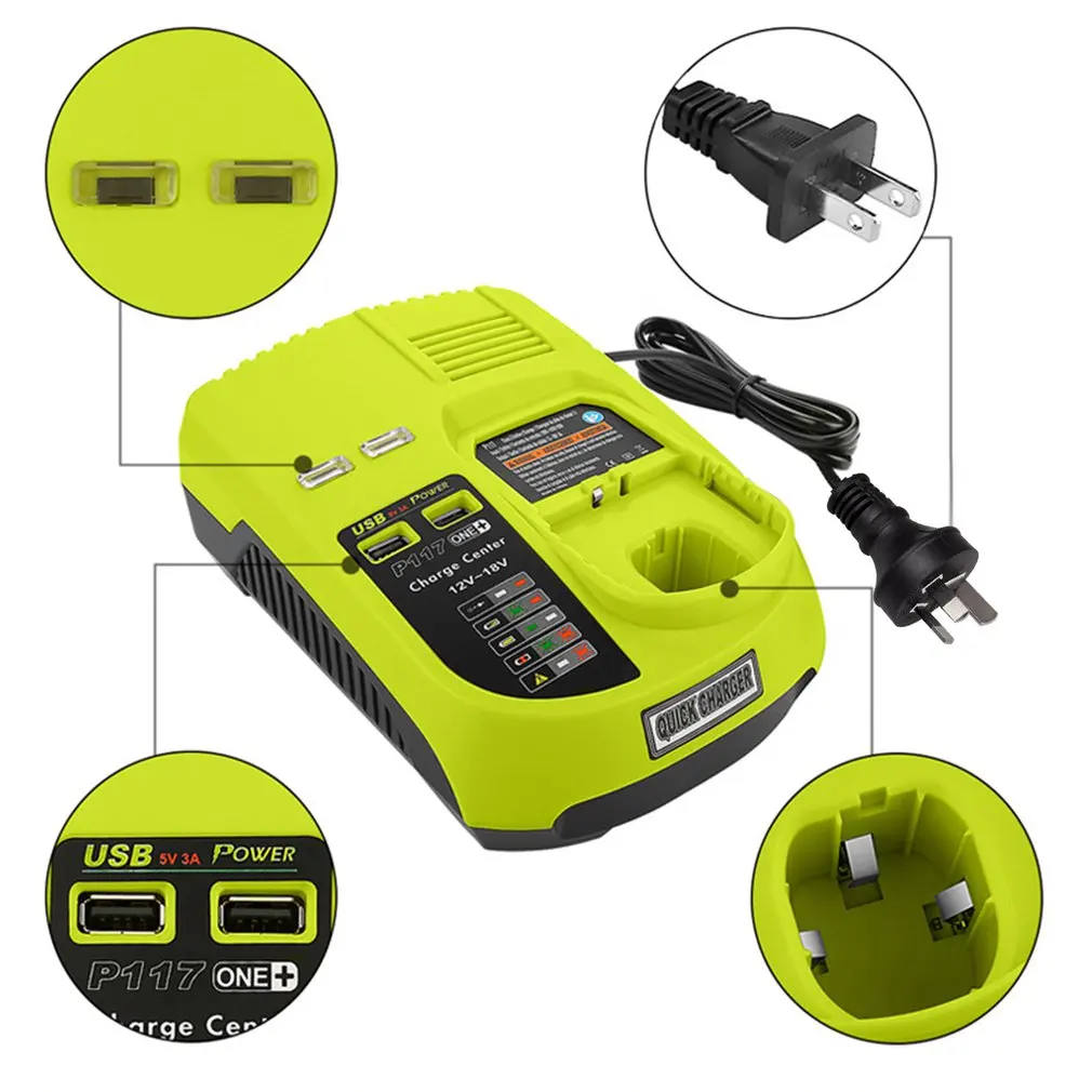 

12V-18V Lithium Ion NiCad Ni-CD / Ni-MH Universal Rechargeable Battery Charger Pack Power Tool For Ryobi One+ P117 EU/US/AU/UK
