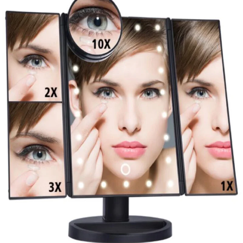 Светодиодный сенсорный экран косметическое зеркало дамское домашнее настольное трехсторонний складное зеркало с ночным светом косметическое зеркало высокой четкости