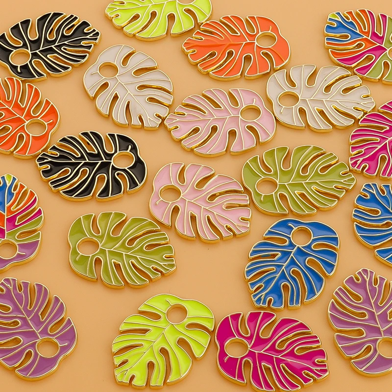 10pcs Enamel Tree Leaf Charms Banana Leaf Pendant for Jewelry Findings DIY Mini Colorful Charms Necklaces Making Accessories