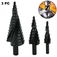 3 PCS 4-12/20/32mm HSS Titanium Coated Cobalt Cone Spiral & Straight Flute for Steel Wood Metal Hole Grooved Step Drilling Bit