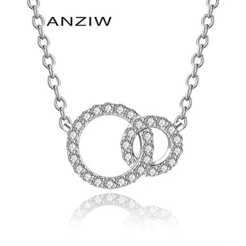 

ANZIW Luxury 925 Sterling Silver Double Loop Women Necklace Pendant Wedding Engagement Big Round Circle Promise Jewelry Gifts