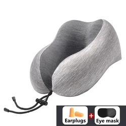 U Shaped Memory Foam Travel Pillow Bedding Car Aircraft Neck Massage Pillows Cotton Solid Color Free Eye Mask and Earplugs