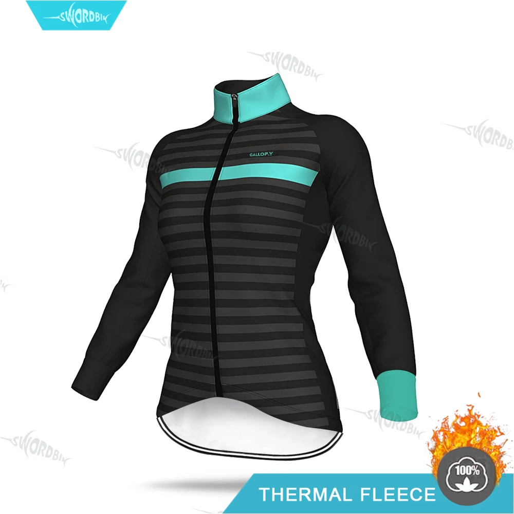 Cycling Jersey Зимняя флисовая майка, комплект для женщин, одежда для велоспорта, одежда с длинными рукавами, профессиональная команда, для верховой езды, теплая флисовая, MTB, гелевая накладка, комплект брюк - Цвет: Cycling Jersey