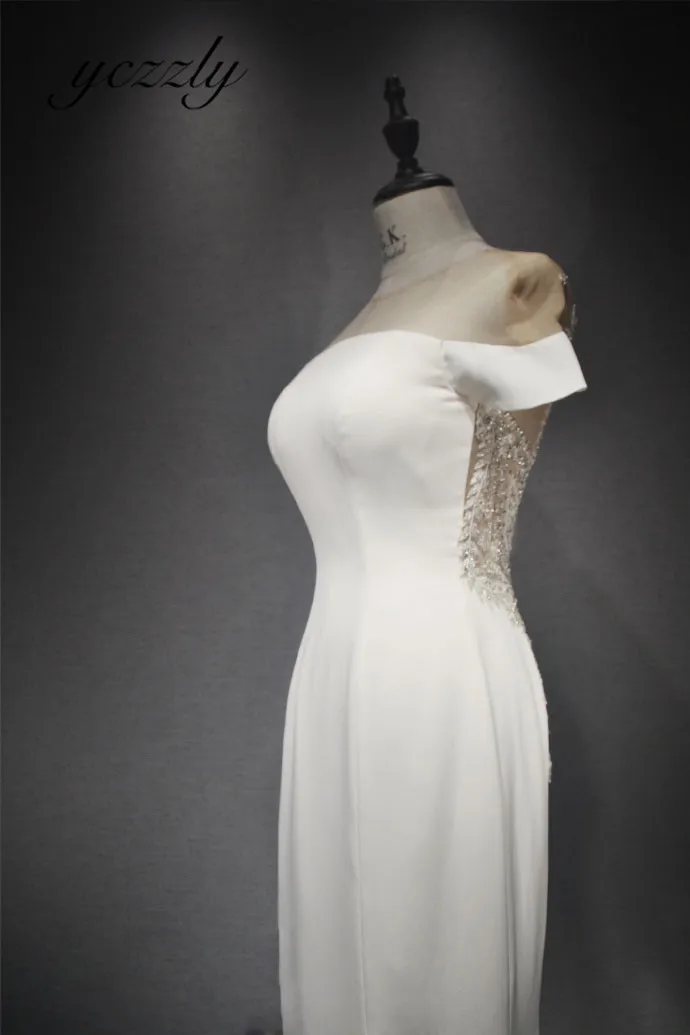 Vestido De Noiva Sereia простые иллюзии с рукавами-крылышками Свадебные платья русалки Длинные Аппликации платье невесты с бисером мягкий Атлас YW80