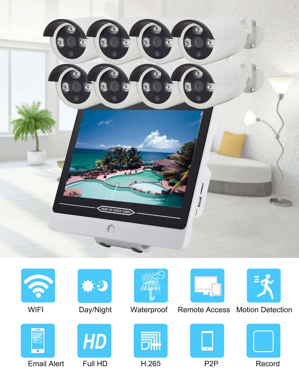 1" lcd 2MP 1080P CCTV система 8ch HD Беспроводной NVR комплект 3 ТБ HDD Открытый ИК ночного видения IP Wifi камера система безопасности наблюдения