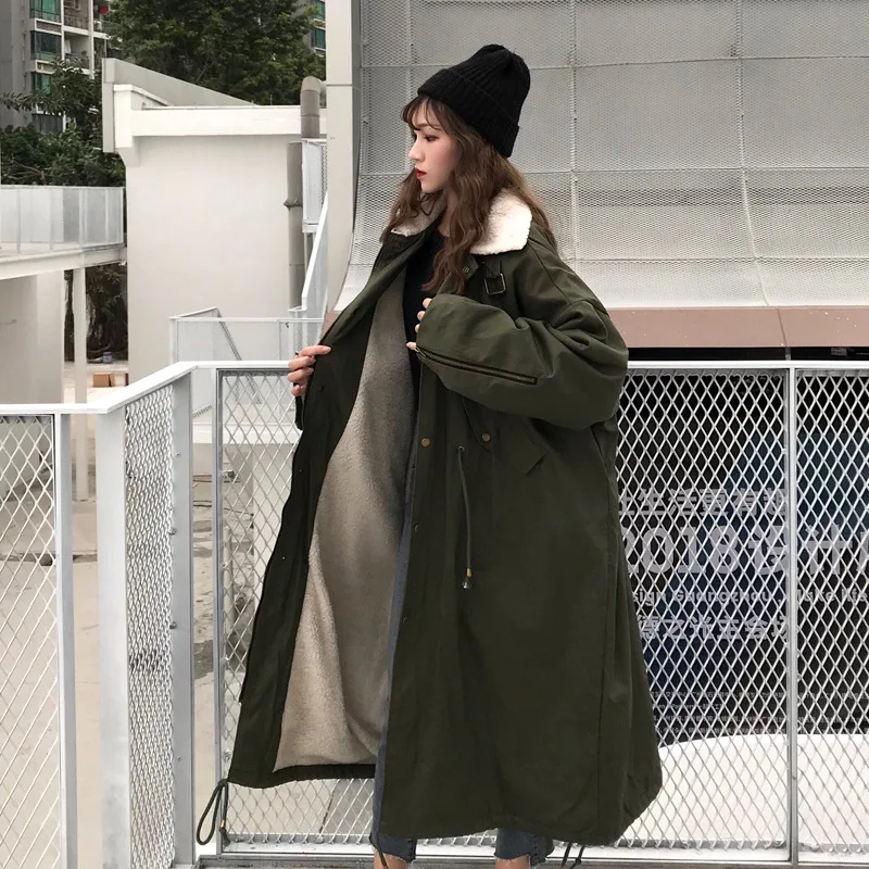 

Korean-style Loose-Fit Padded Faux Lambswool Mid-length Warm Overcoat Cotton Coat Female Autumn 2019 New Style Fashion