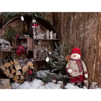 

New 150*210cm Christmas Snowman Photography Background Flowers Tree Wood Photo Props Studio Party Decoration