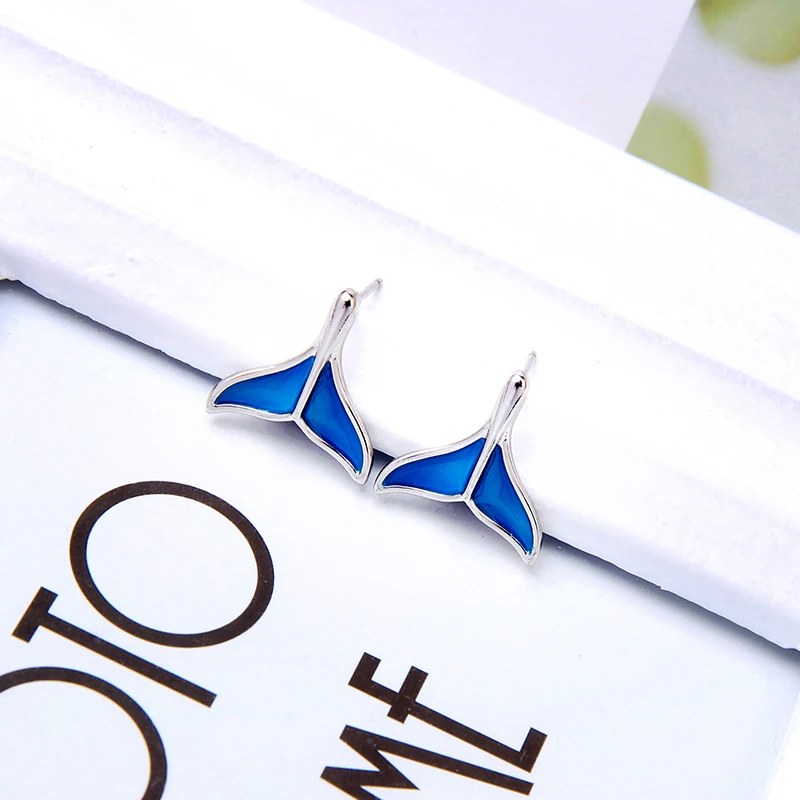Simple Design Cute Blue Enamel Fish Tail Stud Earring For Women Handmade Date Gift Jewelry | Украшения и аксессуары