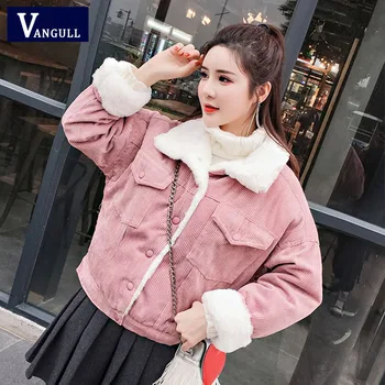 

Vangull Soft Fur Lined Coat Winter Lambswool Jackets Women Corduroy Thick Jacket Coat 2019 New Ladies Outwear Casual Warm Parka