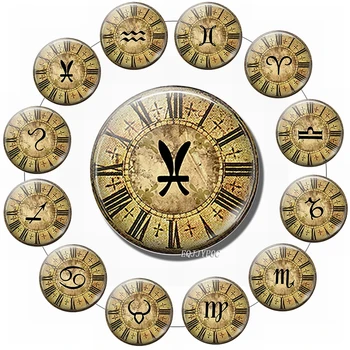 

Retro Magic Clock 12 Constellation Magnetic Sticker Refrigerator Decoration 30MM Glass Cabochon Fridge Magnet as Gift for Home