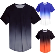 Горячая короткий рукав Фитнес футболка тройник Верхняя Нижняя рубашка ApparelO-шея градиент цвета свободная микрофибра Горячая