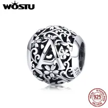WOSTU ажурный цветок Алфавит бусины из стерлингового серебра 925 подходят браслет ожерелье DIY Шарм, изготовление украшений CQC1158
