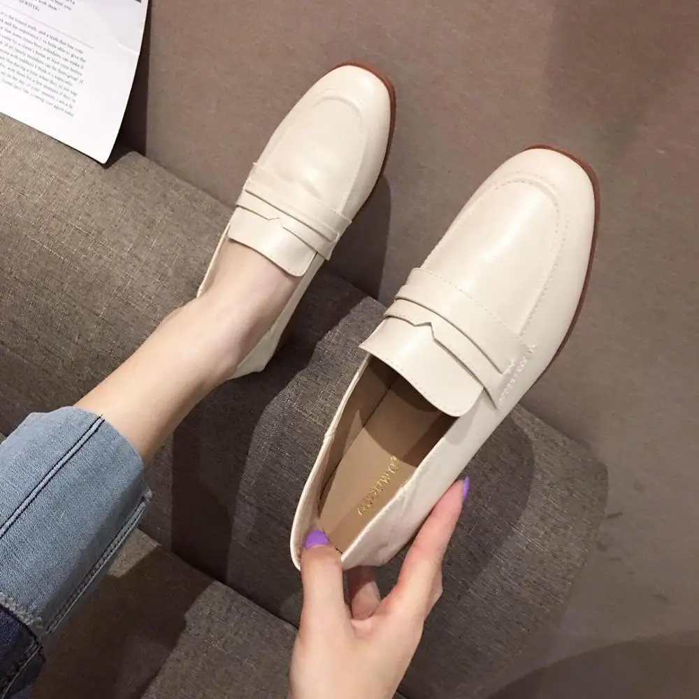 

Flat Black Shoes For Women Casual Female Sneakers Flats Round Toe Slip-on British Style Shallow Mouth Autumn Loafers Woman