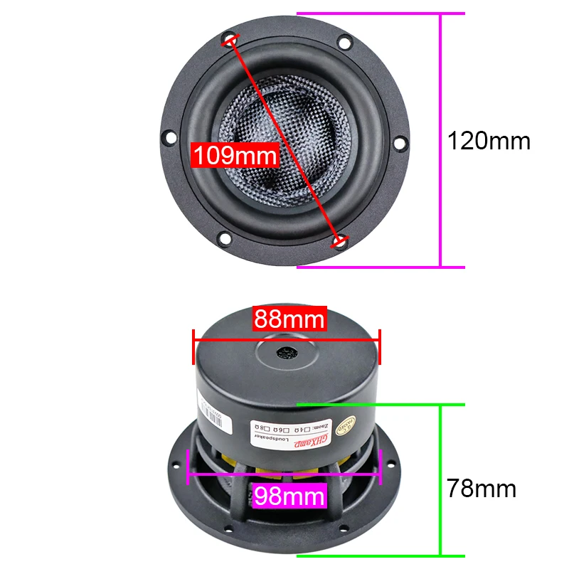 Woofer Speaker Bass Vibration Speaker 1PC GHXAMP 4 Inch 120mm Subwoofer Speaker HiFi Fiberglass Waterproof Cone Big R Side Linear Piston Type Large Stroke Design 4OHM