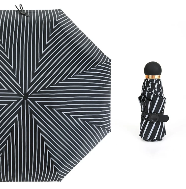 Only Jime Creative Stripe Black Plastic Umbrella Sunshade Increase Folding Umbrella Sunscreen Rainproof Pocket Mini Umbrella
