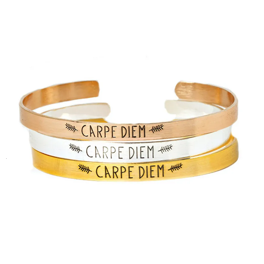 Браслет-маншет из нержавеющей стали Femme Carpe Diem браслеты с буквами браслеты для женщин и мужчин Цитата Ювелирные изделия Браслеты Para Hombre