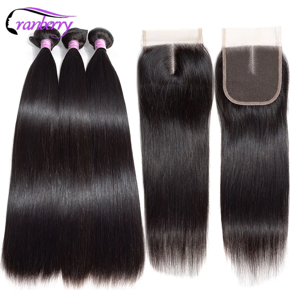 Cranberry Hair Bone Straight Hair Bundles With Closure Remy Brazilian Human Hair Bundles With Closure Medium Brown Swiss Lace